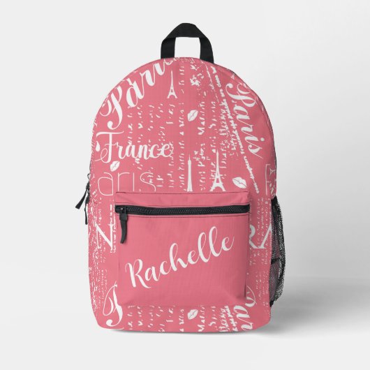 Paris Script Backpack —  reislust Bedrukte Rugzak (Voorkant)