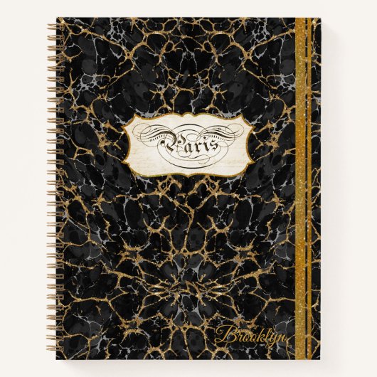 Paris Script Calligraphy Black en Gold Notitieboek (Voorkant)