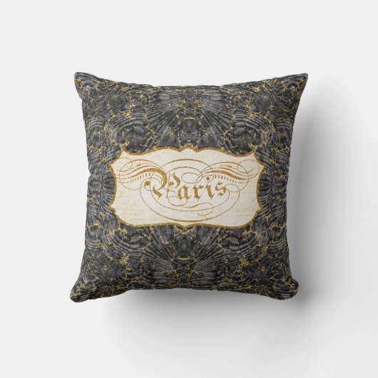 Paris Script  Marble Black in Gold Glitter Kussen (Achterkant)