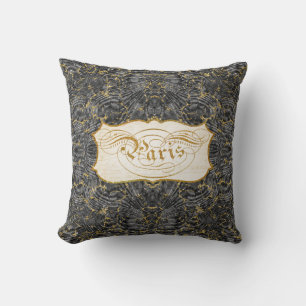 Paris Script  Marble Black in Gold Glitter Kussen