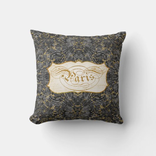 Paris Script  Marble Black in Gold Glitter Kussen (Voorkant)