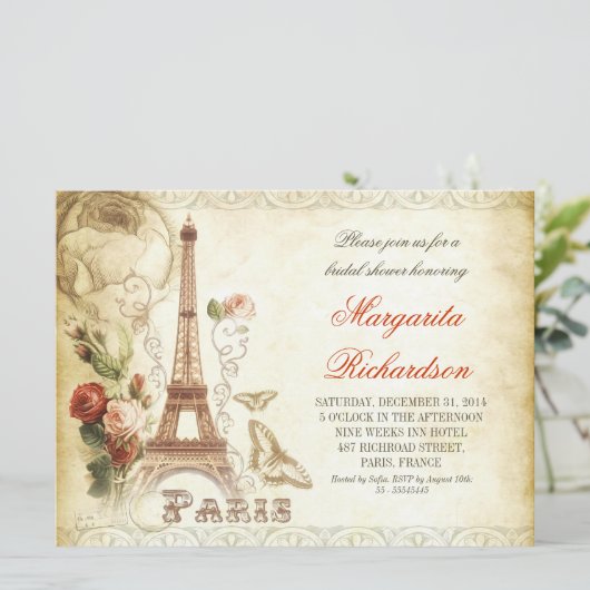  PARIS shabby bruidsdouche uitnodigingen (Staand voorkant)