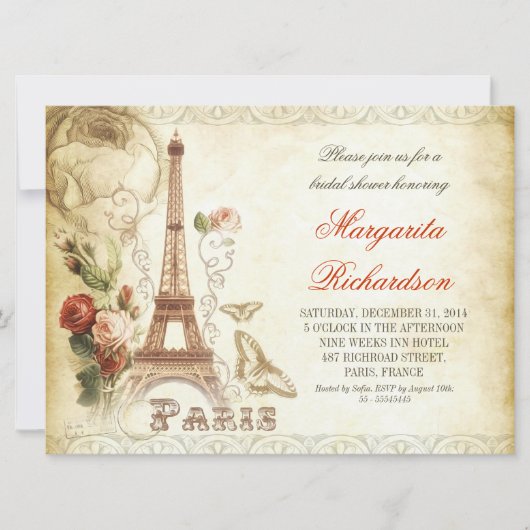 PARIS shabby bruidsdouche uitnodigingen (Voorkant)