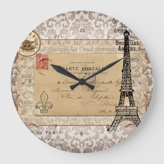 Paris Shabby Chic Eiffel Tower Grote Klok (Voorkant)