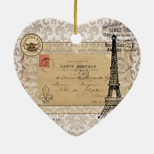 Paris Shabby Chic Eiffel Tower Keramisch Ornament (Achterkant)