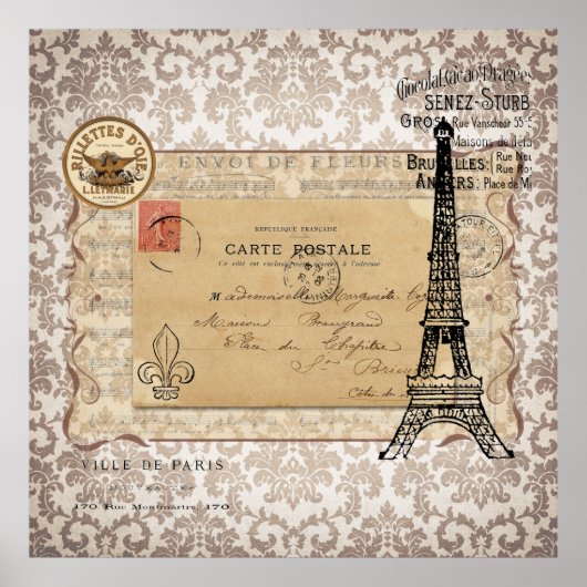 Paris Shabby Chic Eiffel Tower Poster (Voorkant)