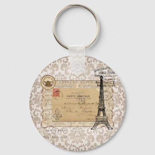 Paris Shabby Chic Eiffel Tower Sleutelhanger (Voorkant)