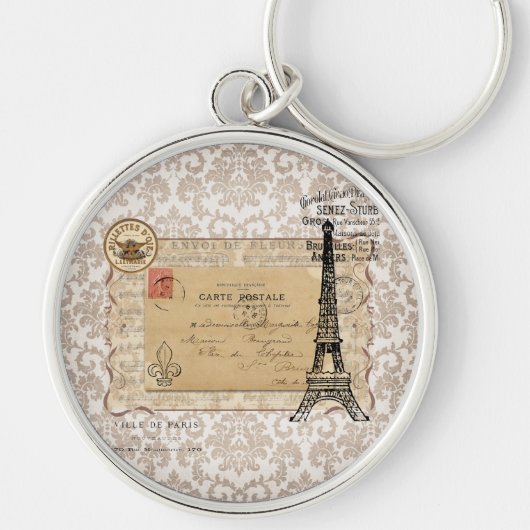 Paris  Shabby Chic Eiffel Tower Sleutelhanger (Voorkant)