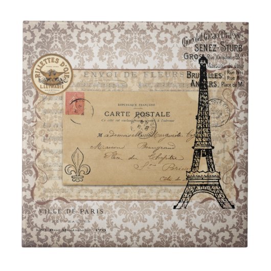 Paris Shabby Chic Eiffel Tower Tegeltje (Voorkant)