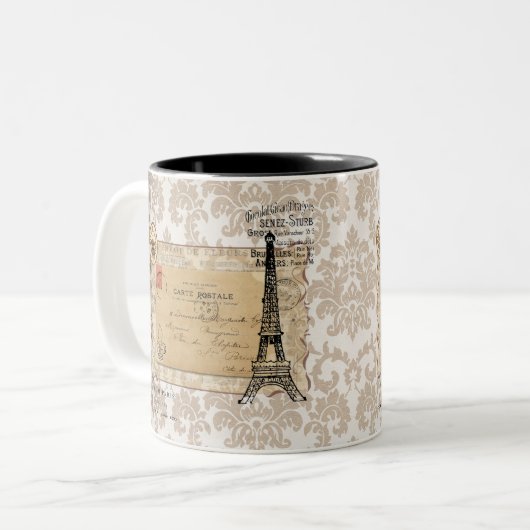 Paris  Shabby Chic Eiffel Tower Tweekleurige Koffiemok (Voorkant links)
