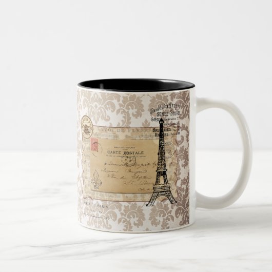 Paris  Shabby Chic Eiffel Tower Tweekleurige Koffiemok (Rechts)