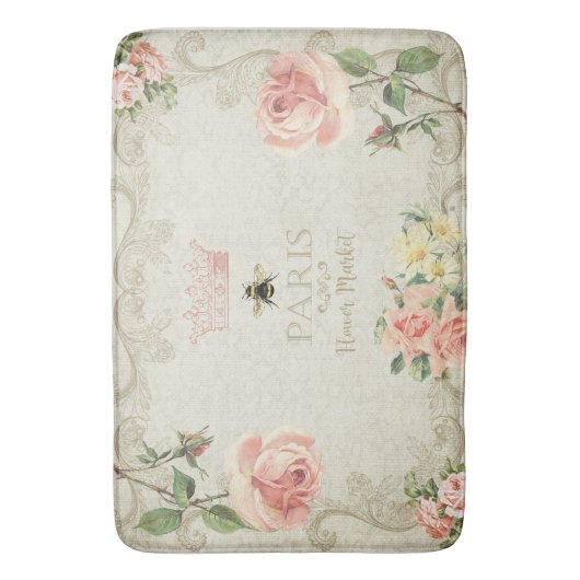 Paris Shabby Peach roze Roses Badmat (Voorkant Verticaal)