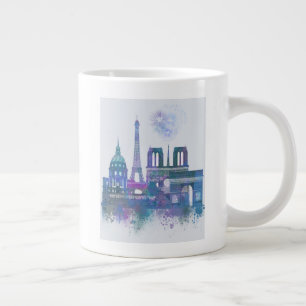 Paris Silhouet - Waterverf Blauw Grote Koffiekop