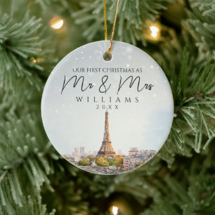 Paris Silhouette Eerste Kerstmis Als Meneer & Mevr Keramisch Ornament