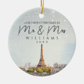 Paris Silhouette Eerste Kerstmis Als Meneer & Mevr Keramisch Ornament (Voorkant)