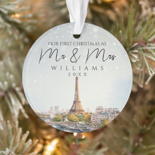 Paris Silhouette Eerste Kerstmis Als Meneer & Mevr Ornament (Boom)