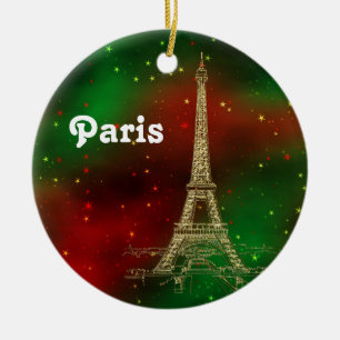 Paris Silhouette Eiffeltoren Rood Groen Sterrenhem Keramisch Ornament