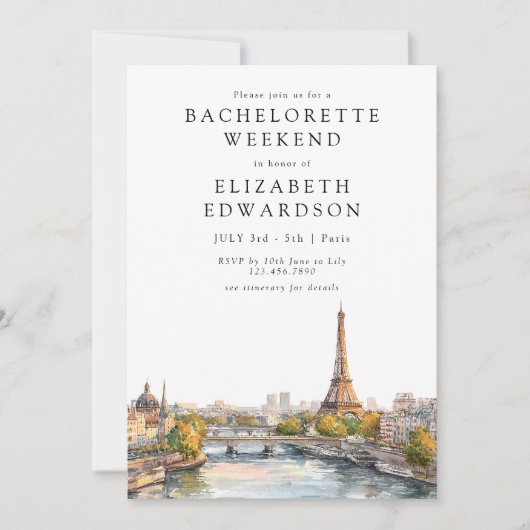 Paris Silhouette Waterverf Afscheid Als Bruid Week Kaart (Voorkant)
