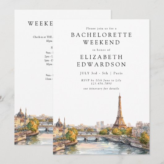 Paris Silhouette Waterverf Afscheid Als Meisje Wee Kaart (Voorkant / Achterkant)