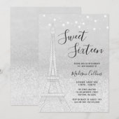 Paris Silver Glitter Lights Sweet 16 Kaart (Voorkant / Achterkant)