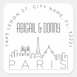 Paris Skyline | Afdichting van vooraf geadresseerd Vierkante Sticker