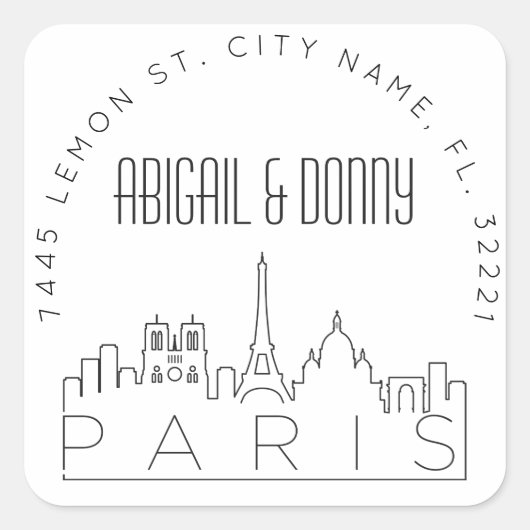 Paris Skyline | Afdichting van vooraf geadresseerd Vierkante Sticker (Voorkant)
