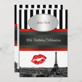 Paris Skyline BW Streep Rood Kiss PV Verjaardagsfe Kaart (Voorkant / Achterkant)