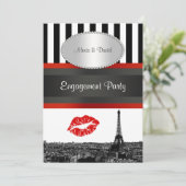 Paris Skyline BW Streep Rood Kiss PV Verloving Kaart (Staand voorkant)