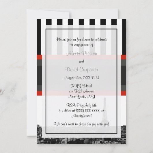 Paris Skyline BW Streep Rood Kiss PV Verloving Kaart (Achterkant)