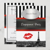 Paris Skyline BW Streep Rood Kiss PV Verloving Kaart (Voorkant / Achterkant)
