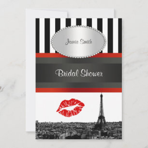 Paris Skyline BW Streep Rood Kiss PV Vrijgezellenf Kaart
