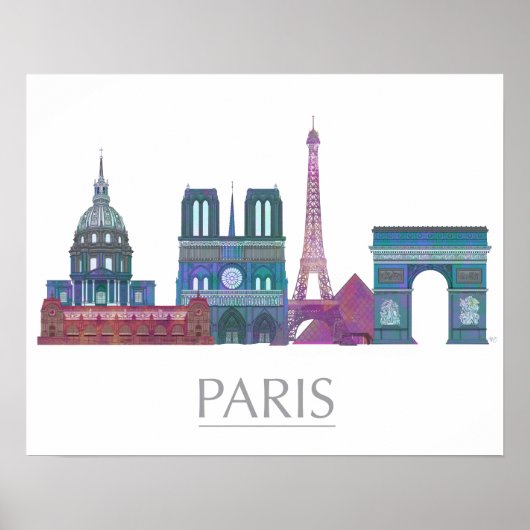 Paris Skyline Colored Buildings Poster (Voorkant)