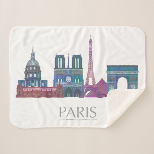 Paris Skyline Colored Buildings Sherpa Deken (Voorkant (horizontaal))