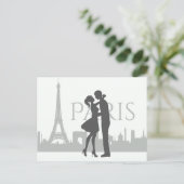 Paris Skyline Eiffel Tower Couple Love Grey, White Briefkaart (Staand voorkant)