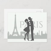 Paris Skyline Eiffel Tower Couple Love Grey, White Briefkaart (Voorkant / Achterkant)