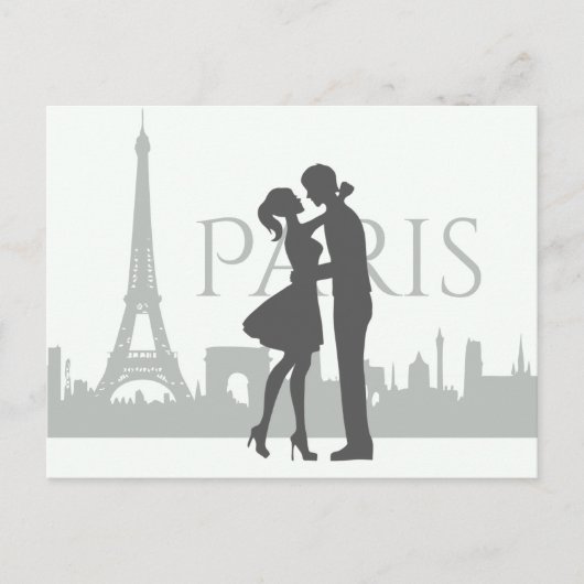 Paris Skyline Eiffel Tower Couple Love Grey, White Briefkaart (Voorkant)