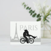 Paris Skyline Eiffel Tower Couple Love Grey, White Briefkaart (Staand voorkant)