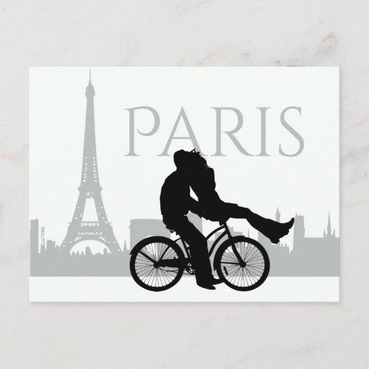 Paris Skyline Eiffel Tower Couple Love Grey, White Briefkaart (Voorkant)
