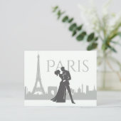 Paris Skyline Eiffel Tower Couple Love Grey, White Briefkaart (Staand voorkant)