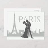Paris Skyline Eiffel Tower Couple Love Grey, White Briefkaart (Voorkant / Achterkant)