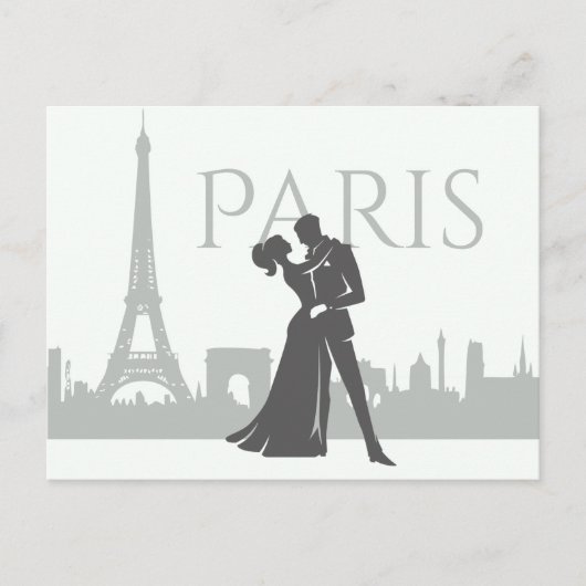 Paris Skyline Eiffel Tower Couple Love Grey, White Briefkaart (Voorkant)