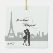 Paris Skyline Eiffel Tower Couple Love Kerstmis Keramisch Ornament (Achterkant)
