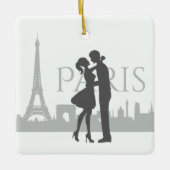 Paris Skyline Eiffel Tower Couple Love Kerstmis Keramisch Ornament (Voorkant)