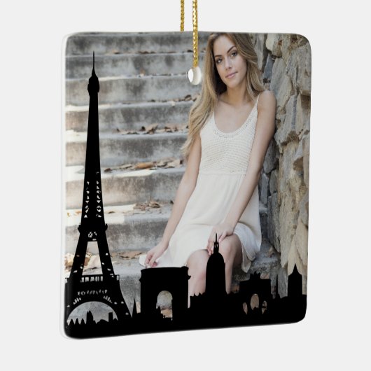 Paris Skyline Eiffel Tower Fotower: Kerstmis Keramisch Ornament (Rechts)