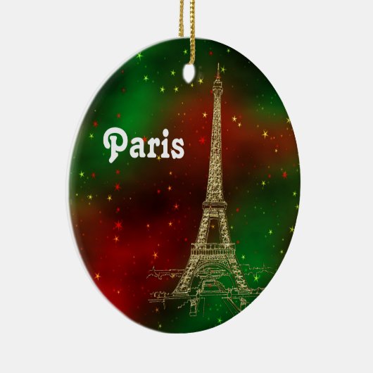 Paris Skyline Eiffel Tower Red Green Starry Xmas Keramisch Ornament (Rechts)