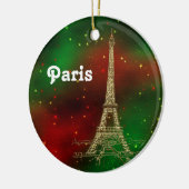 Paris Skyline Eiffel Tower Red Green Starry Xmas Keramisch Ornament (Links)