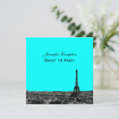 Paris Skyline geëtst DIY BG Kleur SQ Sweet 16 Kaart (Staand voorkant)