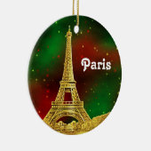 Paris skyline geëtst, groen rood sterrenhemel Xmas Keramisch Ornament (Rechts)