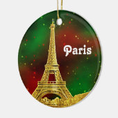 Paris skyline geëtst, groen rood sterrenhemel Xmas Keramisch Ornament (Links)
