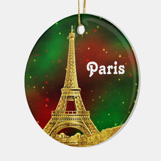 Paris skyline geëtst, groen rood sterrenhemel Xmas Keramisch Ornament (Links)